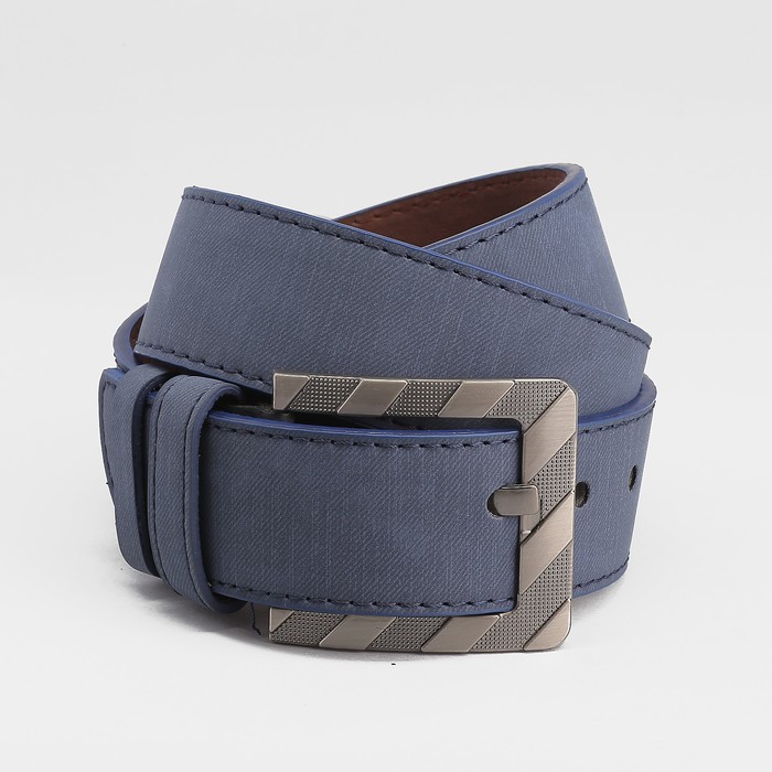 Ремень мужской, джинс, пряжка тёмный металл, ширина - 4,5 см, цвет синий