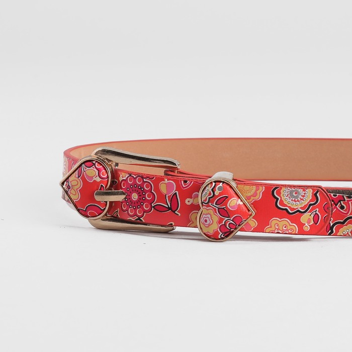 Ремень детский «Цветочек», пряжка и хомут золото, ширина - 1,8 см, цвет красный