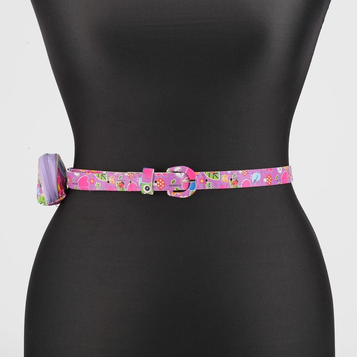 Ремень детский «Совы», пряжка в цвет ремня, с кошельком, ширина - 1,8 см, цвет фиолетовый