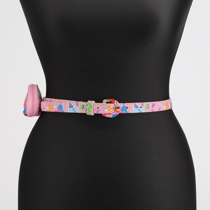 Ремень детский «Совы», пряжка в цвет ремня, с кошельком, ширина - 1,8 см, цвет розовый