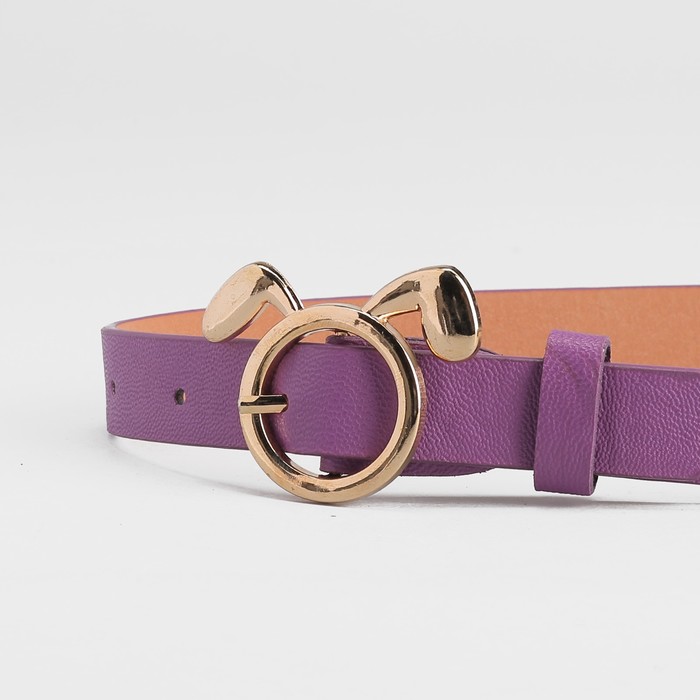 Ремень детский «Зайка», гладкий, пряжка золото, ширина - 2 см, цвет сиреневый