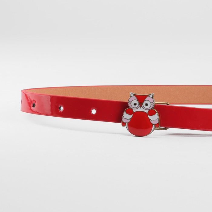 Ремень детский «Совушка», гладкий, пряжка металл-эмаль, ширина - 1,5 см, цвет красный