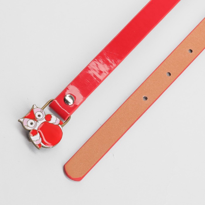 Ремень детский «Совушка», гладкий, пряжка металл-эмаль, ширина - 1,5 см, цвет красный