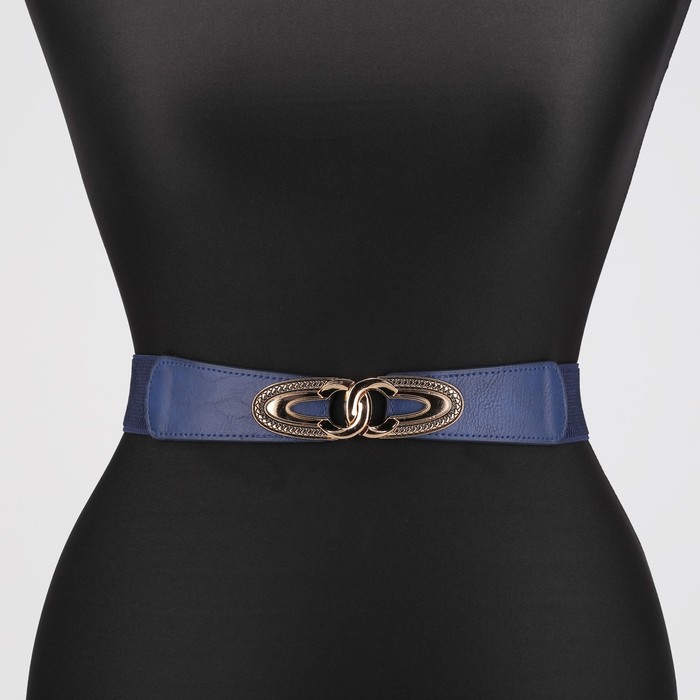 Ремень женский, резинка, пряжка золото, ширина - 3,8 см, цвет синий