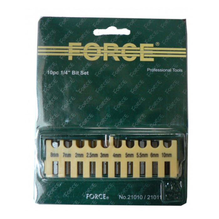 Набор вставок FORCE F-21010 , 1/4" шлицевые, PH0- PH3, PZ1-PZ3, 4-6.5мм, 10 предметов