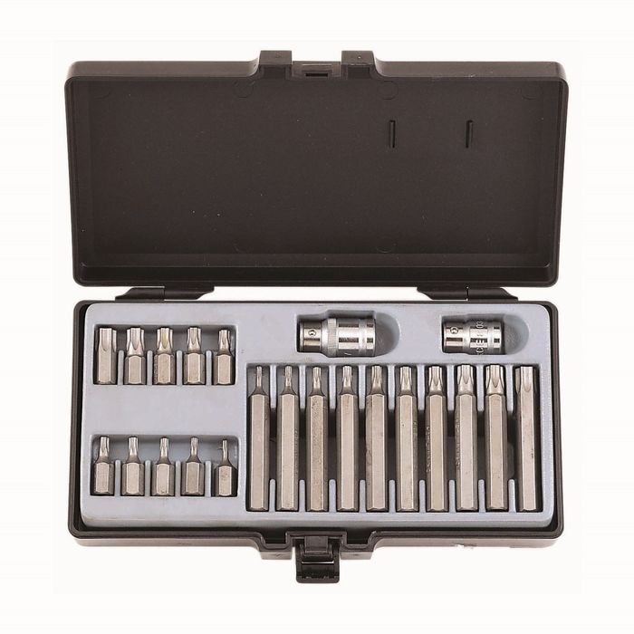 Набор вставок FORCE F-4222, TORX, T10H-55H 3/8" &amp;, 1/2", с отверстием 22 предмета в кейсе