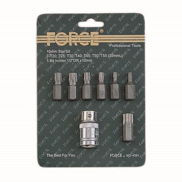 Набор вставок FORCE F-4081, TORX, Т20-T55, 1/2", 8пр на блистере