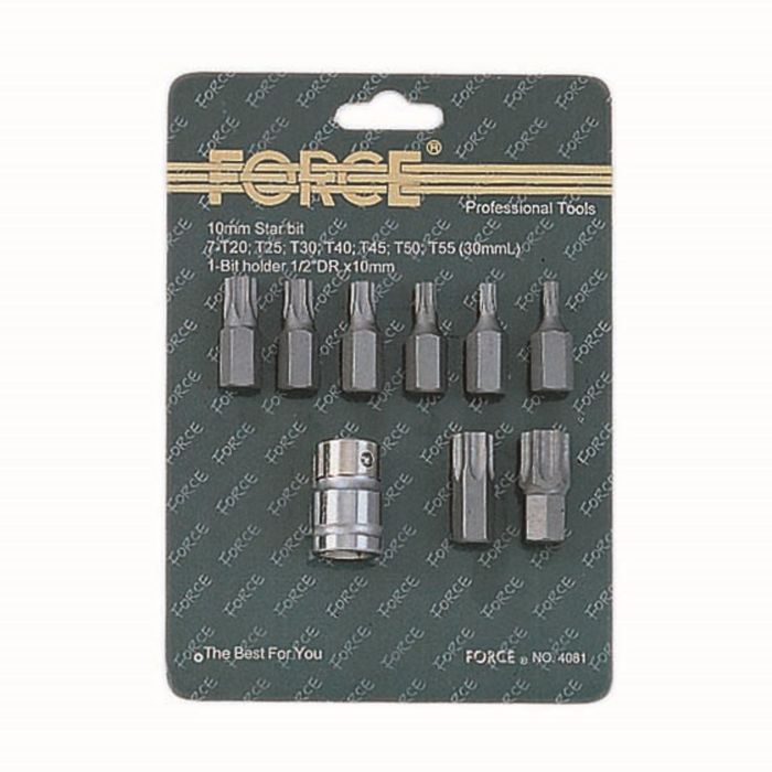 Набор вставок FORCE F-3094, TORX, Т20-T60 3/8" с держателем 9 предметовна блистере