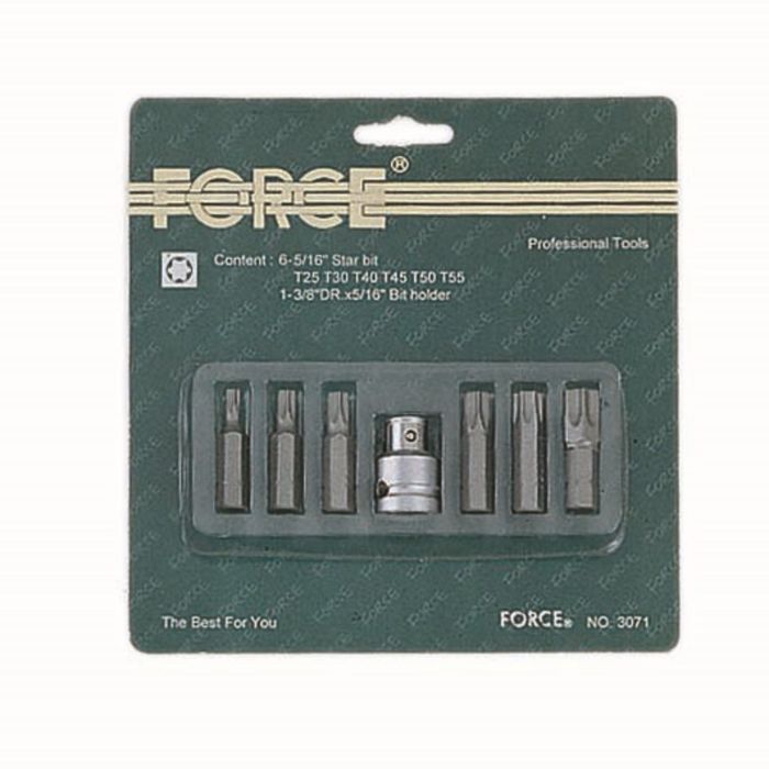 Набор вставок FORCE F-3071, TORX, Т25-Т55 3/8"с держателем 7 предметовна блистере