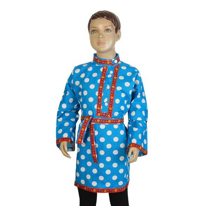 Косоворотка "Кузя", цвет голубой, тесьма МИКС, р-р 40-42