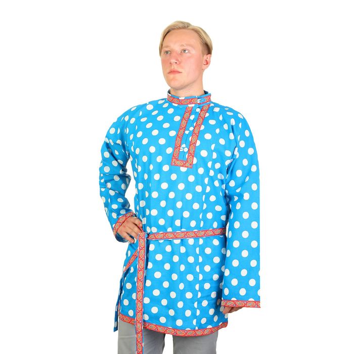 Косоворотка "Кузя", цвет голубой, тесьма МИКС, р-р 52-54