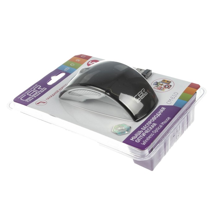 Мышь CBR CM-610 Black, оптика, 2,4Ггц, 1200 dpi, софттач, складная