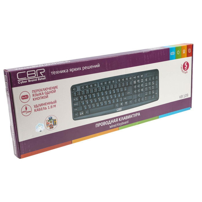 Клавиатура CBR KB 109 Black, 104 кл., офисн., переключение языка 1 кнопкой (софт), USB
