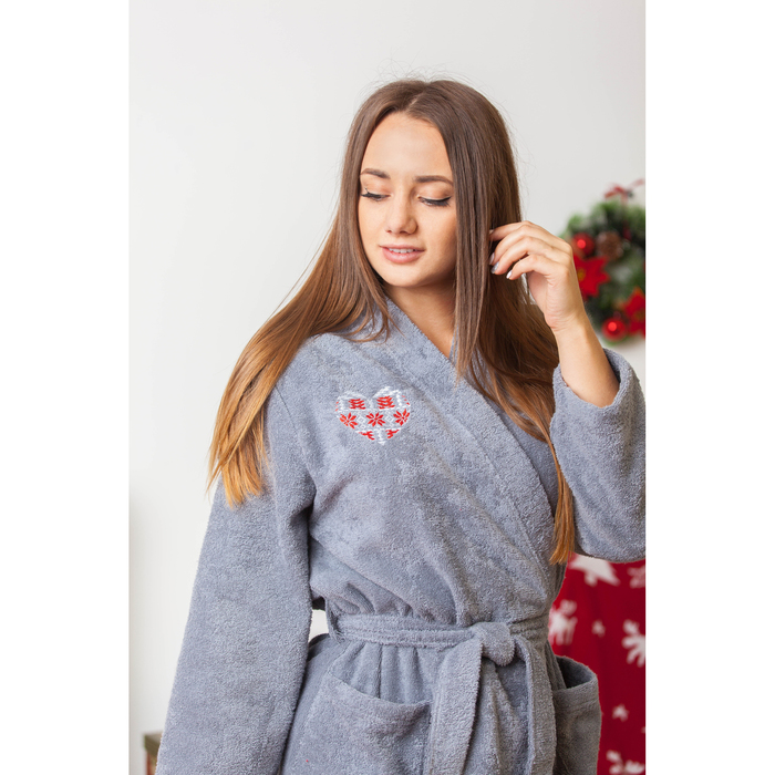 Халат махровый женск."Сердце" р-р 50-52, 340 г/м2, хл.100% с AIRO