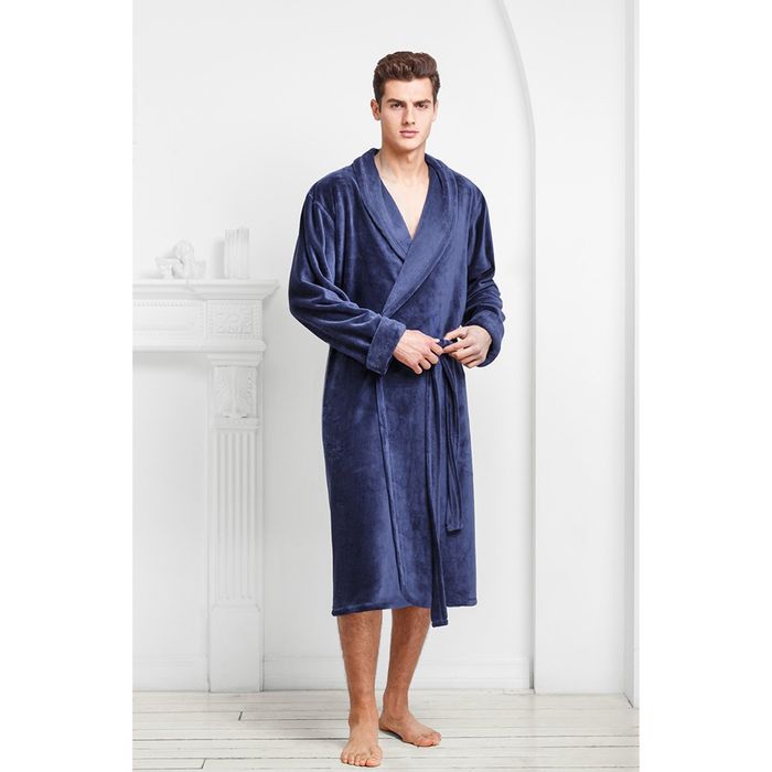 Халат мужской Classic, размер 50/52, цвет сапфир, велсофт 300 г/м2