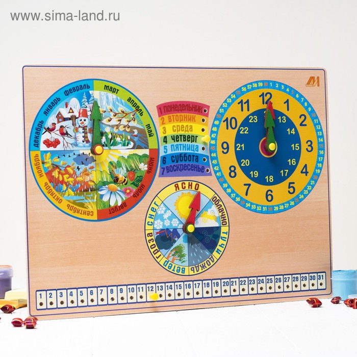 Развивающая доска «Календарь природы. Часы» развивающая доска календарь природы часы деревянные игрушки