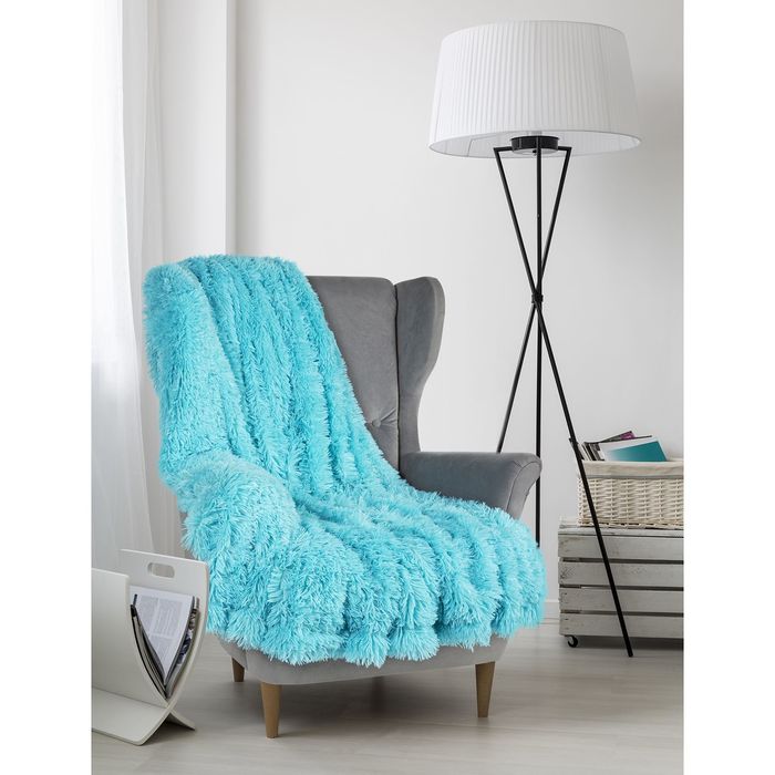 Плед мех "Шиншилла" двухсторонний, 240х220 см, бирюза