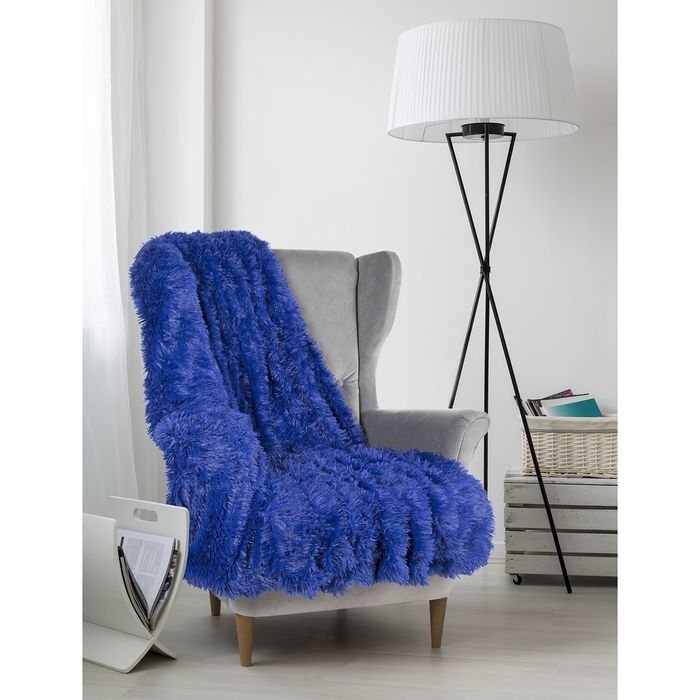 Плед мех "Шиншилла" двухсторонний, 240х220 см, синий