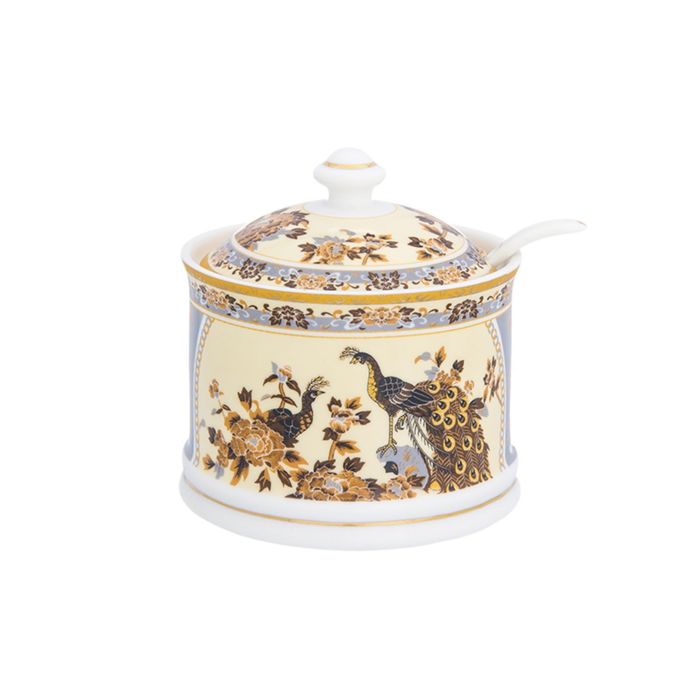 Сахарница "Павлин на бежевом", 9 х 9 х 10 см, 320 мл, с ложкой