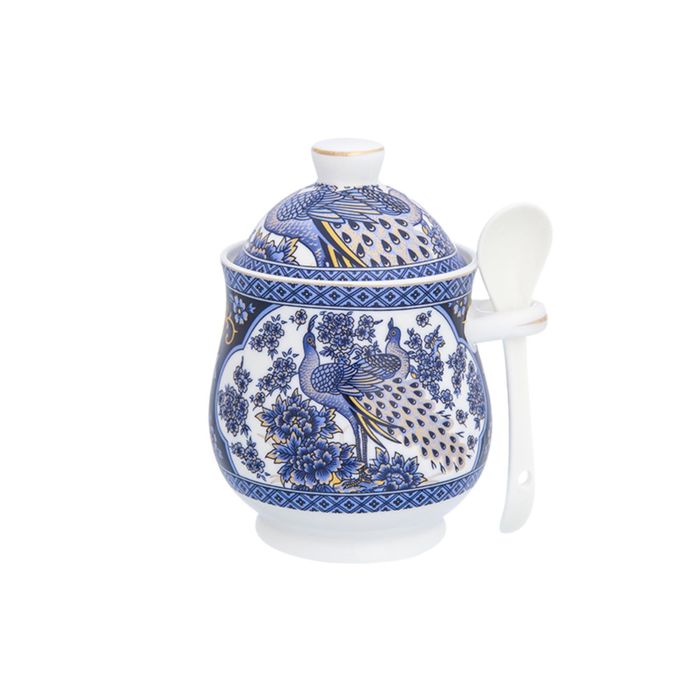 Горшочек для мёда, "Павлин синий", 10,5 х 9 х 12 см, 400 мл, с ложкой