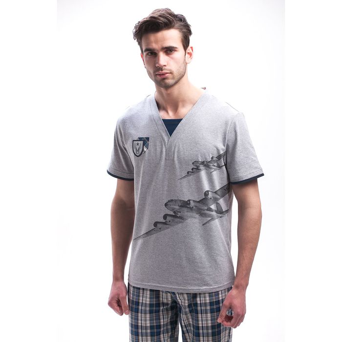 Комплект мужской (футболка, брюки) М-797-26 цвет серый меланж/синий, р-р 54