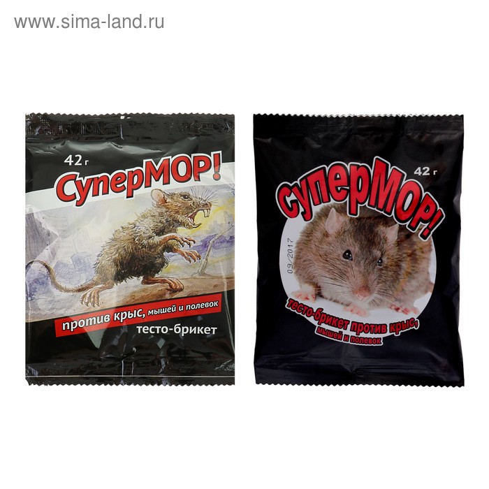 Тесто-брикет СуперМОР против крыс, мышей и полевок, 42 г тесто брикет для истребления крыс и мышей чистый дом 100 г
