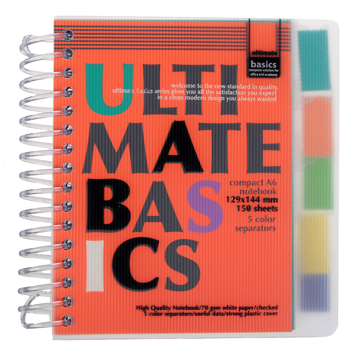 Бизнес-блокнот А6, 150 листов на гребне ULTIMATE BASICS, пластиковая обложка, разделители, МИКС