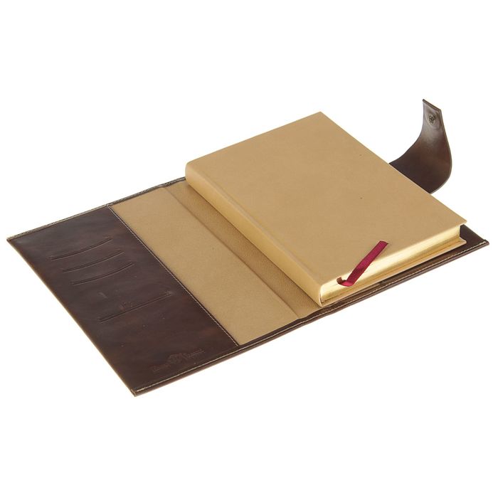 Ежедневник полудатированный А5, 208 листов Windsor, натуральная кожа, тонированный блок, золотой срез, два ляссе, застежка на кнопке, коричневый