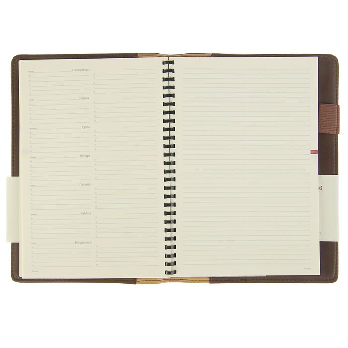 Еженедельник недатированный А5, 64 листа на гребне Concept, искусственная кожа, тонированный блок, кармашки для визиток, коричневый