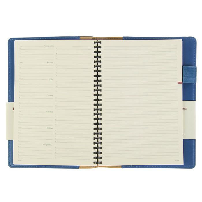 Еженедельник недатированный А5, 64 листа на гребне Concept, искусственная кожа, тонированный блок, кармашки для визиток, синий