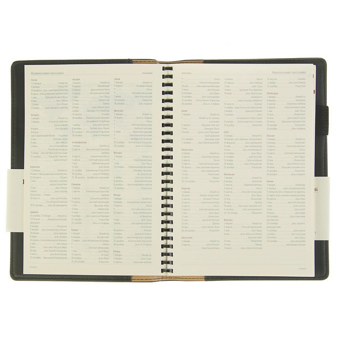 Еженедельник недатированный А5, 64 листа на гребне Concept, искусственная кожа, тонированный блок, кармашки для визиток, чёрный