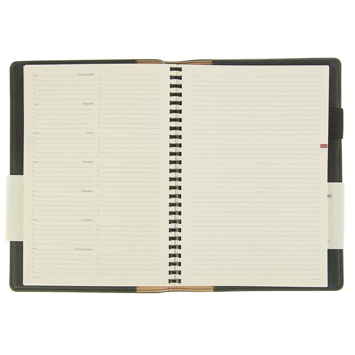 Еженедельник недатированный А5, 64 листа на гребне Concept, искусственная кожа, тонированный блок, кармашки для визиток, чёрный