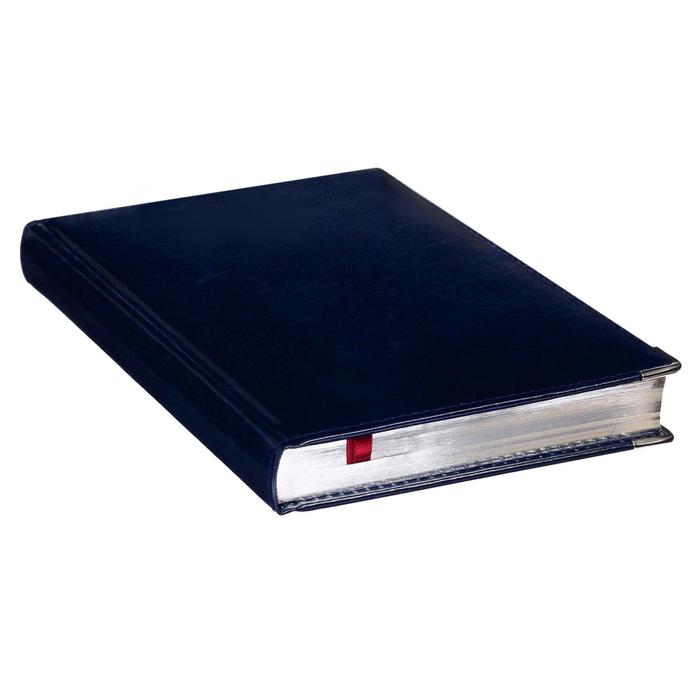 Ежедневник полудатированный А5, 208 листов Imperium, натуральная кожа, тонированный блок, золотой срез, два ляссе, синий