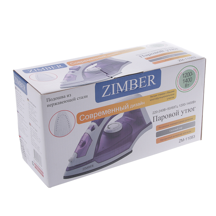 Утюг ZIMBER ZM-11083 , 1400 Вт, стальная подошва, 150 мл, синий
