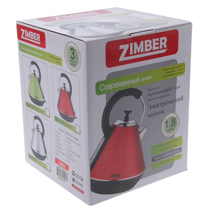 Чайник ZIMBER ZM-10771, 1800 Вт, стальной, 1.8 л, серебристый