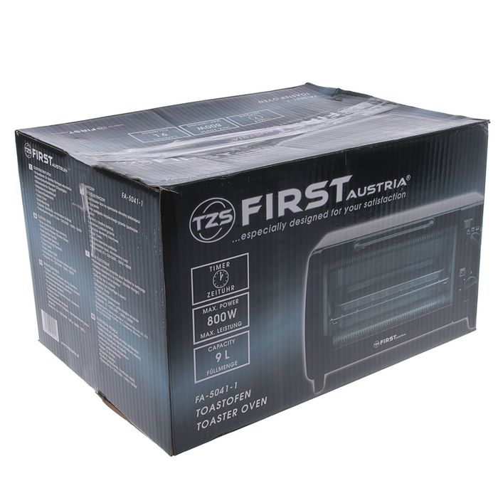 Тостер-печь FIRST FE-5041-1, 9 л, 800 Вт, таймер 15 мин, черный