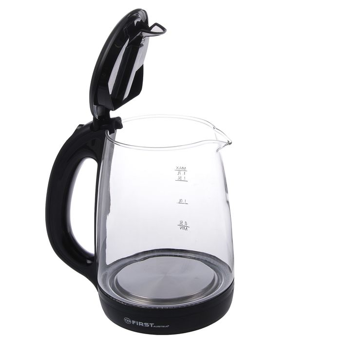 Чайник FIRST FA-5406-0, стеклянный, 2200 Вт, 1.7 л, черный
