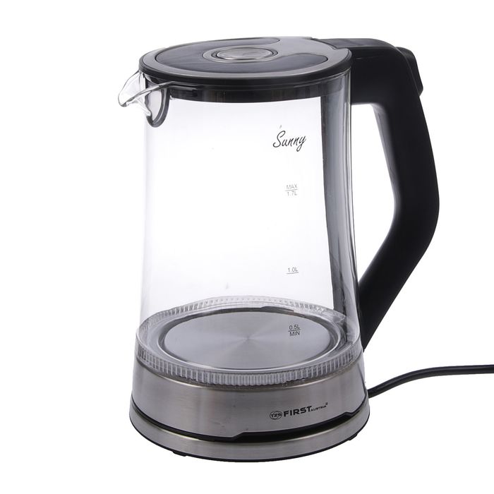 Чайник FIRST FA-5406-5, 2200 Вт, стеклянный, 1.7 л, подсветка, черный