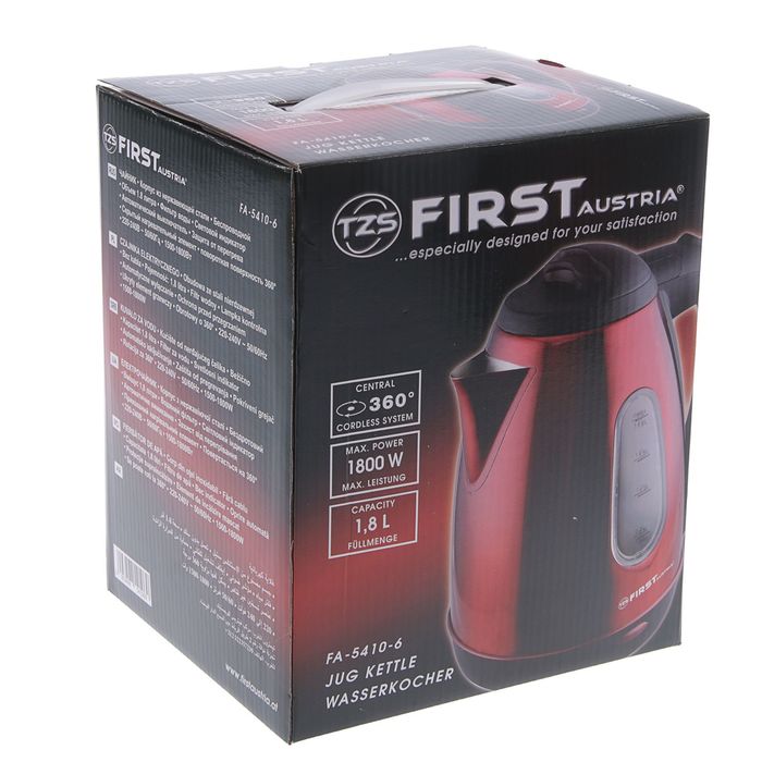 Чайник FIRST FA-5410-6, 1.8 л, 1800 Вт, красный