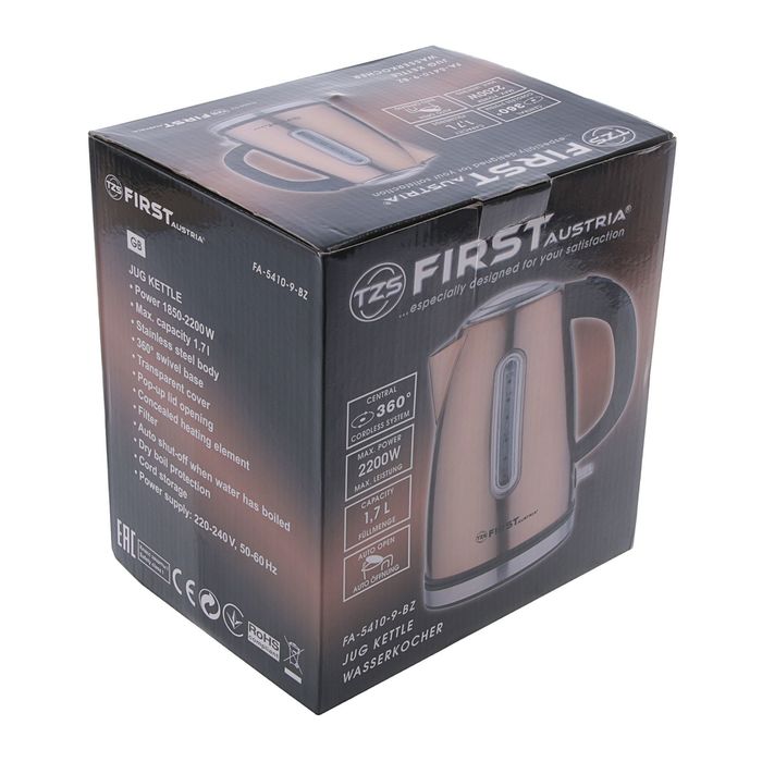 Чайник FIRST FA-5410-9-BZ, 2200 Вт, 1.7 л, серебристый-бронзовый