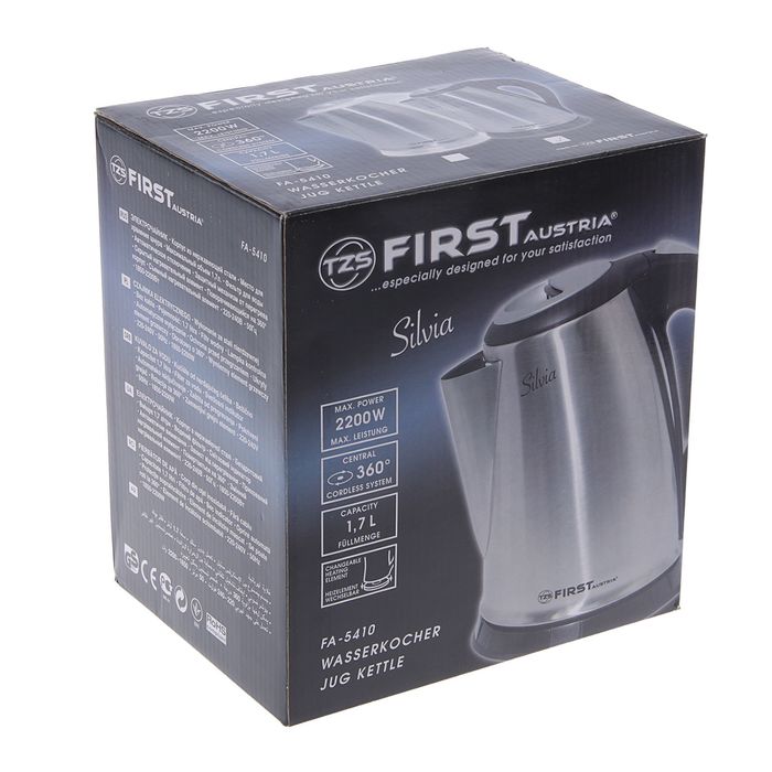 Чайник FIRST FA-5410, 2200 Вт, 1.7 л, серебристый / черный 2790080