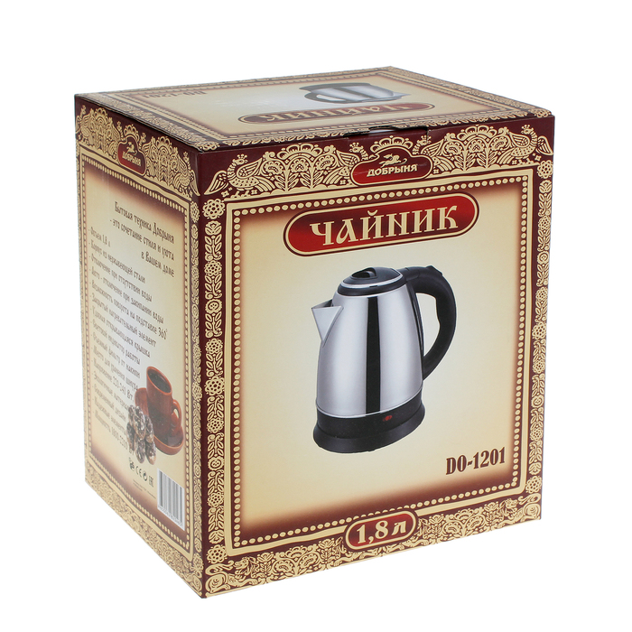 Чайник "Добрыня" DO-1201, 1.8 л, 2200 Вт, серебристый