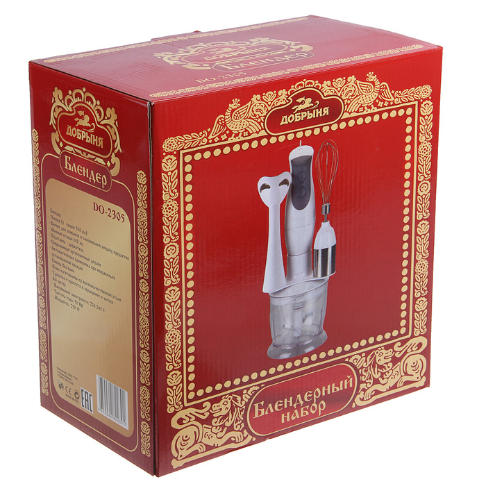 Блендер "Добрыня" DO-2305, 250 Вт, 3 насадки, белый