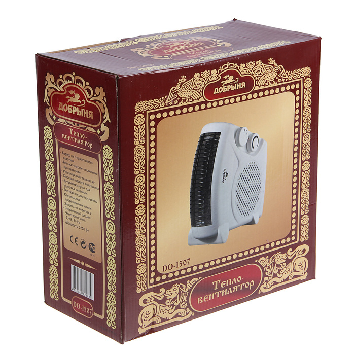 Тепловентилятор "Добрыня" DO-1507, 2000 Вт, вентиляция без нагрева, белый