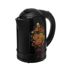 Чайник электрический "Добрыня" DO-1219, металл, 2 л, 2000 Вт, черный с цветами