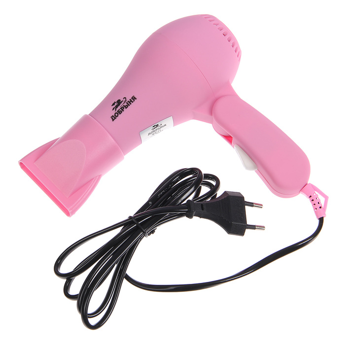 Фен "Добрыня" DO-2007 R, 1200 Вт, 2 режима, складная ручка, розовый