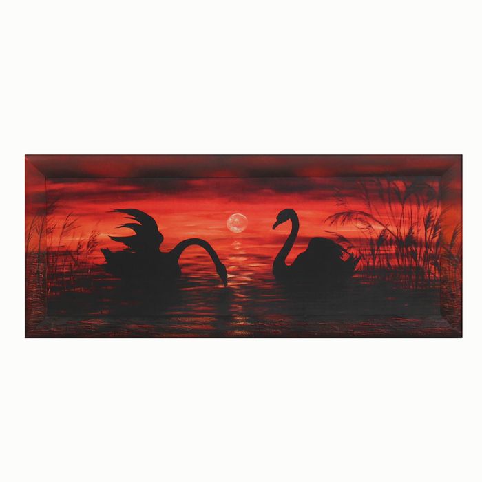 Репродукция с дорисовкой на раме "Лебеди на закате" 40*110 см