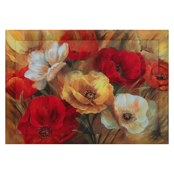 Репродукция с дорисовкой на раме "Красно-белые цветы" 60*90 см