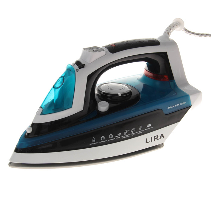 Утюг электрический LIRA LR 0602, 2500 Вт, покрытие подошвы керамическое, белый-синий