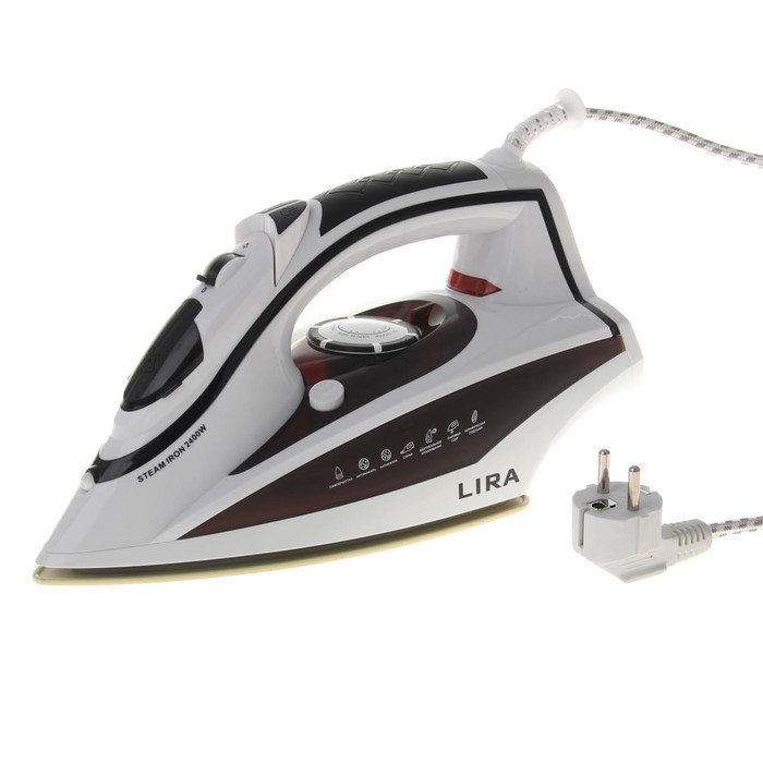 Утюг электрический LIRA LR 0603, 2400 Вт, керамическая подошва, белый-коричневый